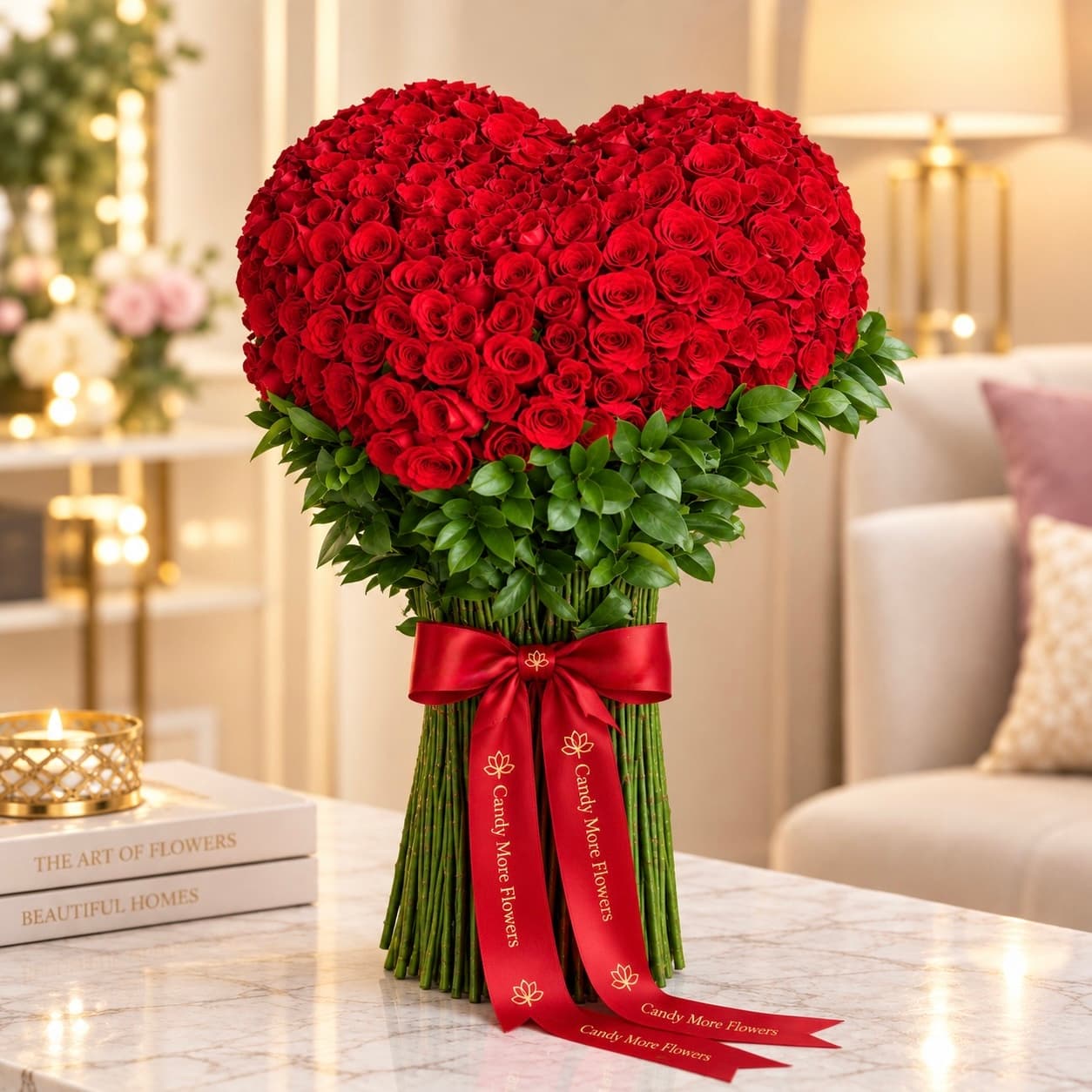Red Rose Heart Shaped Stand Bouquet